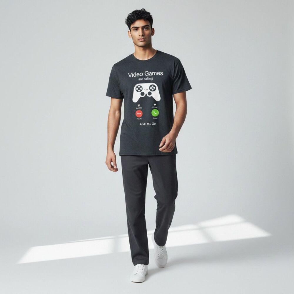 Video Games Are Calling Graphic T-Shirt Charcoal Gray Short Sleeve 2XL